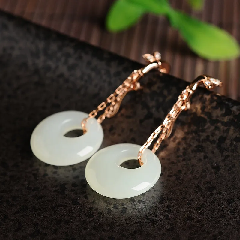 Natural Jade Earrings Nephrite Silver Earrings EG106