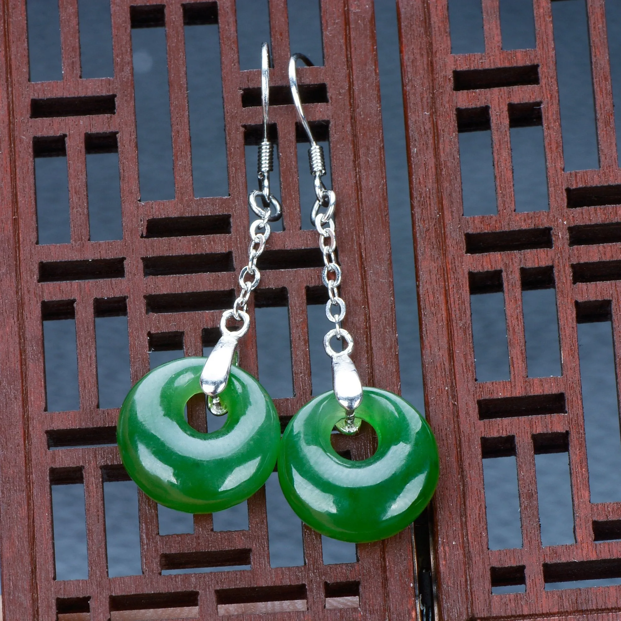 Natural Jade Earrings Nephrite Silver Earrings NE140