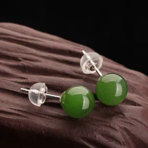 Natural Jade Earrings Nephrite Silver Earrings ZEG532