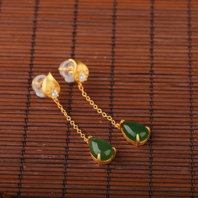 Natural Jade Earrings Nephrite Silver Earrings ZEG535