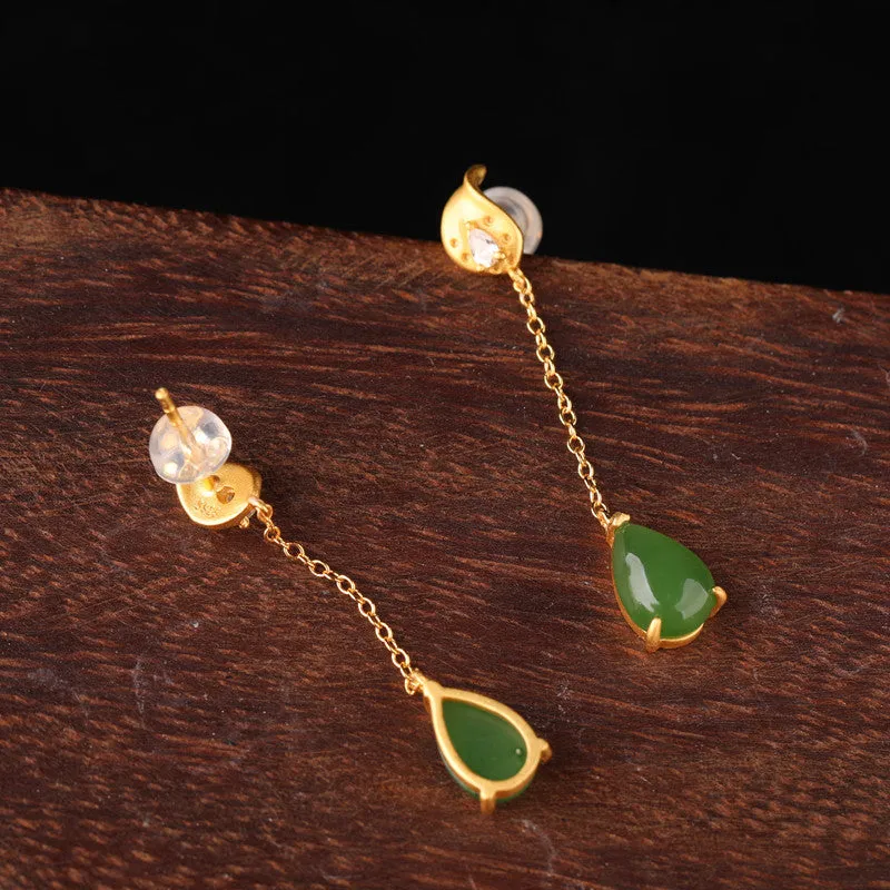 Natural Jade Earrings Nephrite Silver Earrings ZEG535