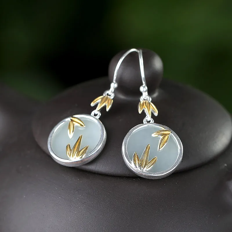 Natural Jade Earrings Nephrite Silver Earrings ZNE167