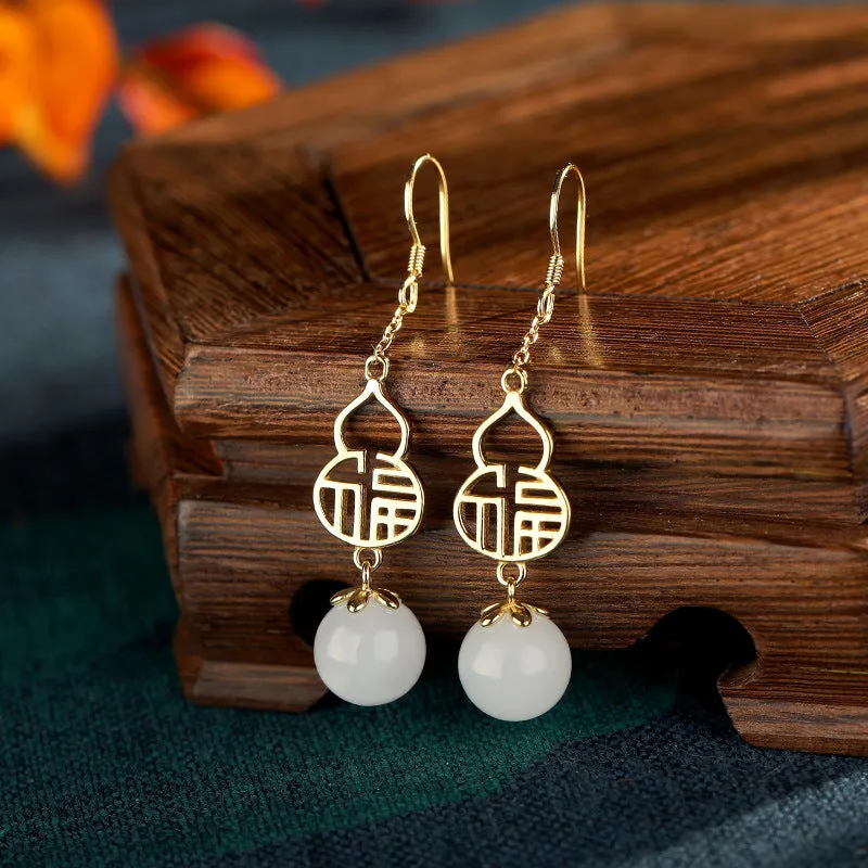 Natural Jade Earrings Nephrite Silver Earrings ZNE192