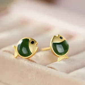 Natural Jade Earrings Nephrite Silver Earrings ZNE211