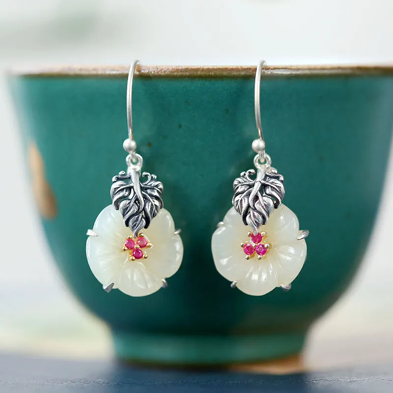 Natural Jade Earrings Nephrite Silver Earrings ZNE225