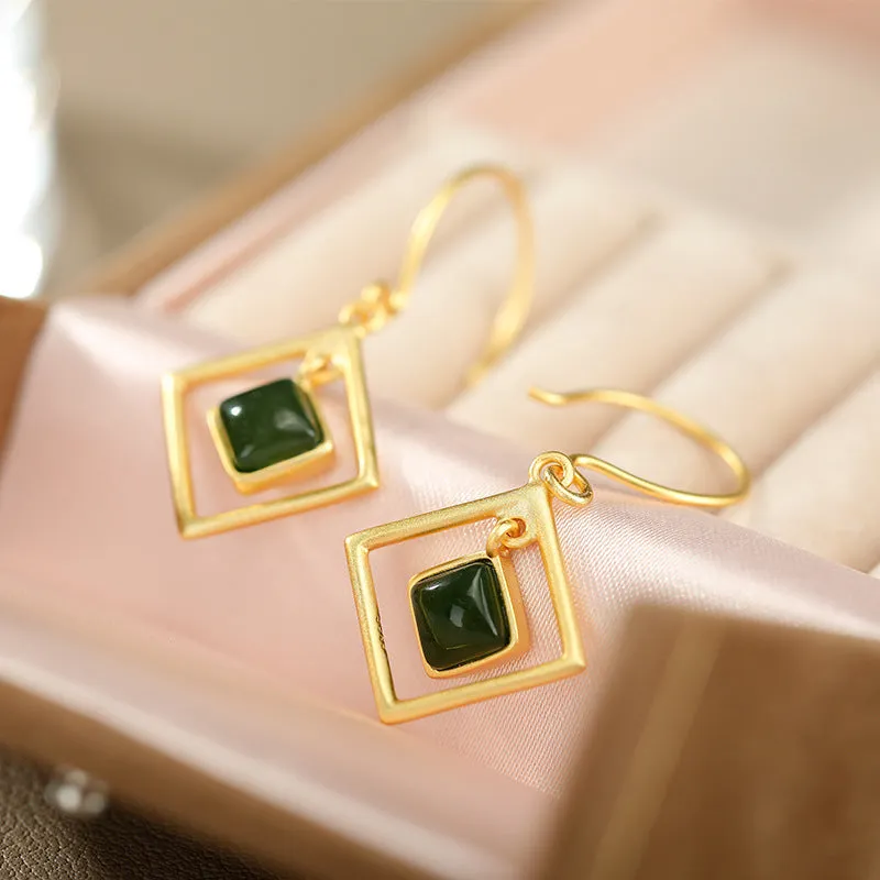 Natural Jade Earrings Nephrite Silver Earrings ZNE291