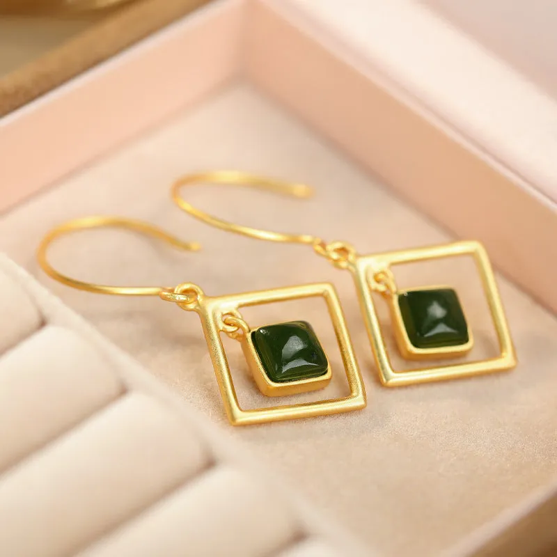 Natural Jade Earrings Nephrite Silver Earrings ZNE291