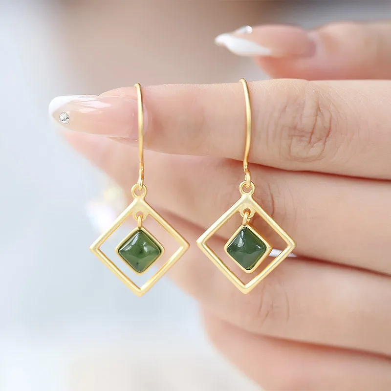 Natural Jade Earrings Nephrite Silver Earrings ZNE291