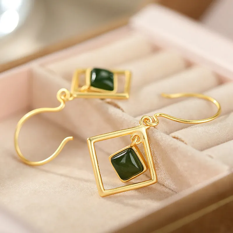 Natural Jade Earrings Nephrite Silver Earrings ZNE291