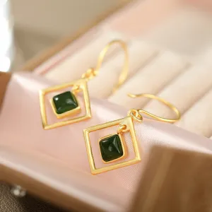 Natural Jade Earrings Nephrite Silver Earrings ZNE291