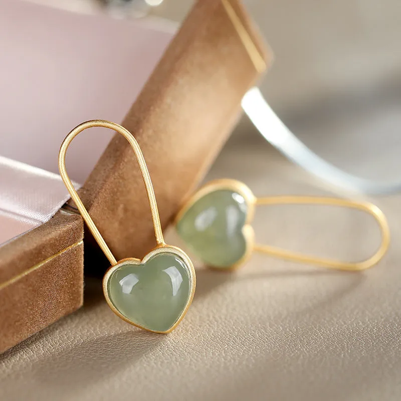 Natural Jade Earrings Nephrite Silver Earrings ZNE338
