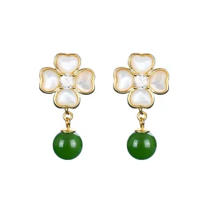 Natural Jade Earrings Nephrite Silver Earrings ZNE378