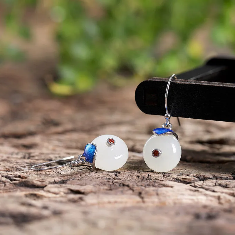 Natural Jade Earrings Nephrite Silver Earrings ZNE501