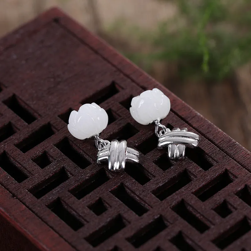 Natural Jade Earrings Nephrite Silver Earrings ZNE502