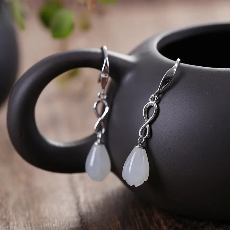 Natural Jade Earrings Nephrite Silver Earrings ZNE505