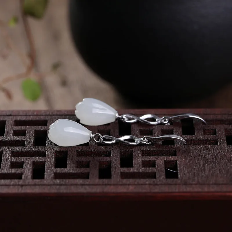 Natural Jade Earrings Nephrite Silver Earrings ZNE505
