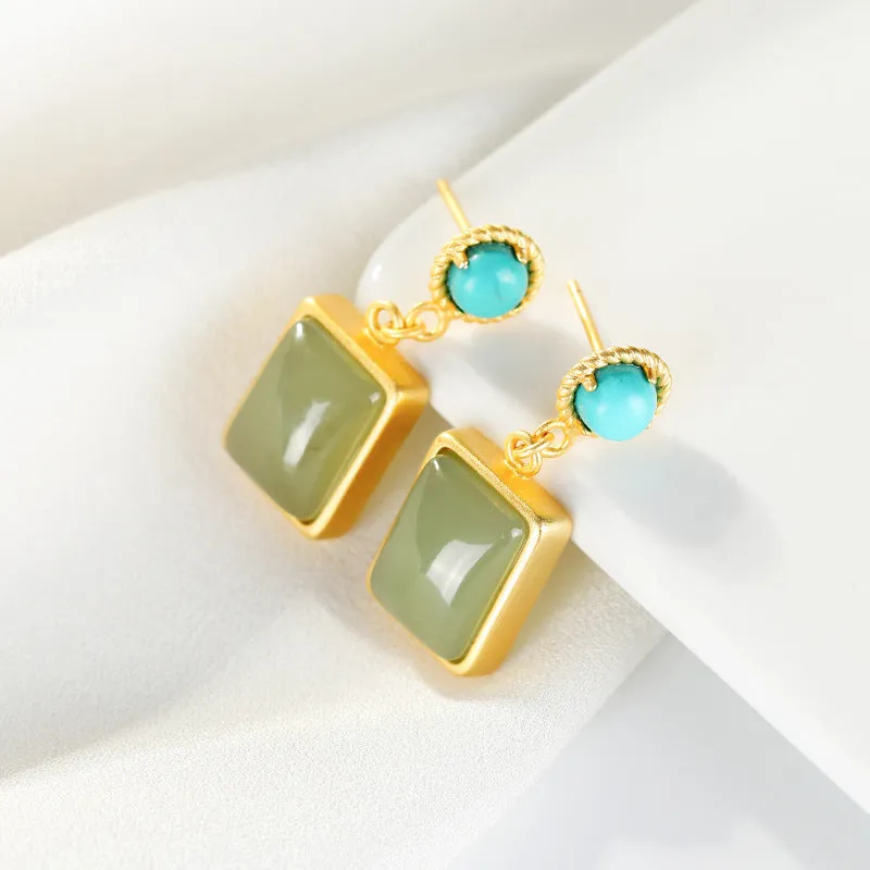 Natural Jade Earrings Nephrite Turquoise Silver Earrings ZNE369