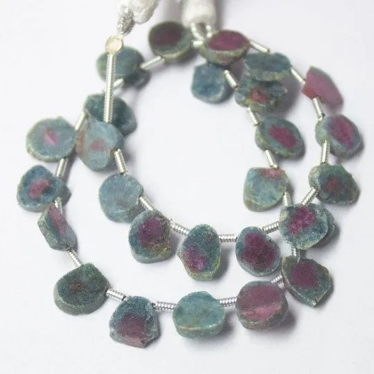 Natural Multi Color Ruby Zoisite Smooth Slice Beads 7.5mm 8mm 8inches