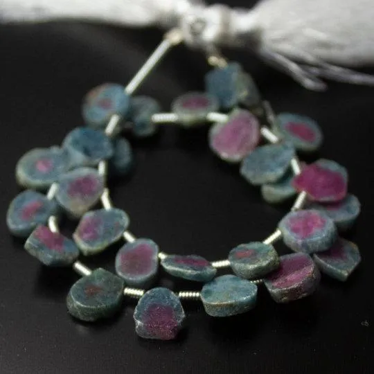 Natural Multi Color Ruby Zoisite Smooth Slice Beads 7.5mm 8mm 8inches