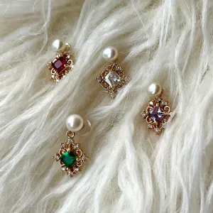 Natural Pearl Dainty Studs Ruby Amethyst Crystal Earrings