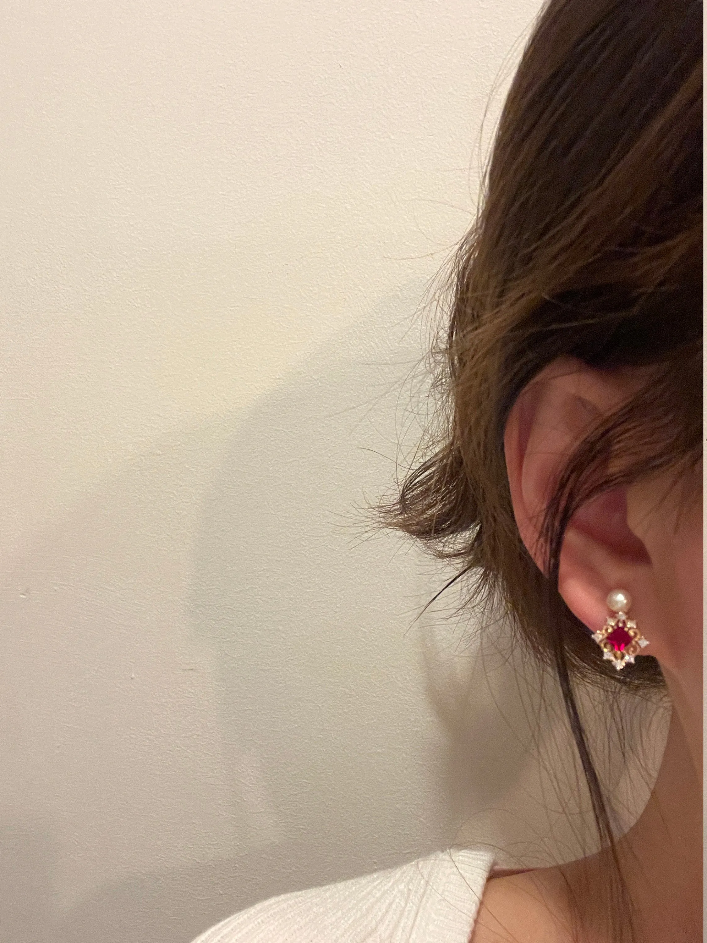 Natural Pearl Dainty Studs Ruby Amethyst Crystal Earrings