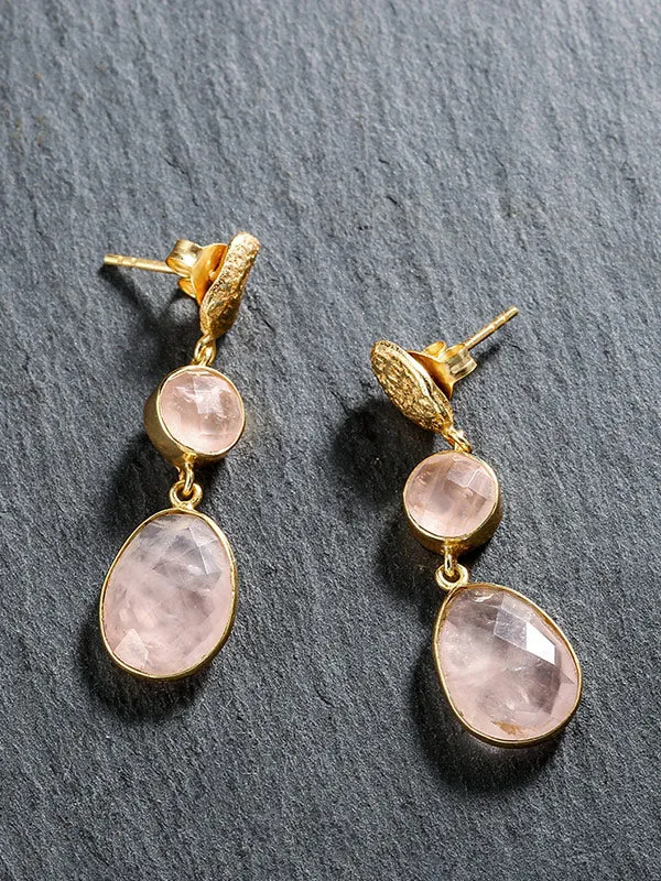Natural Pink Crystal Drop Pattern Earrings