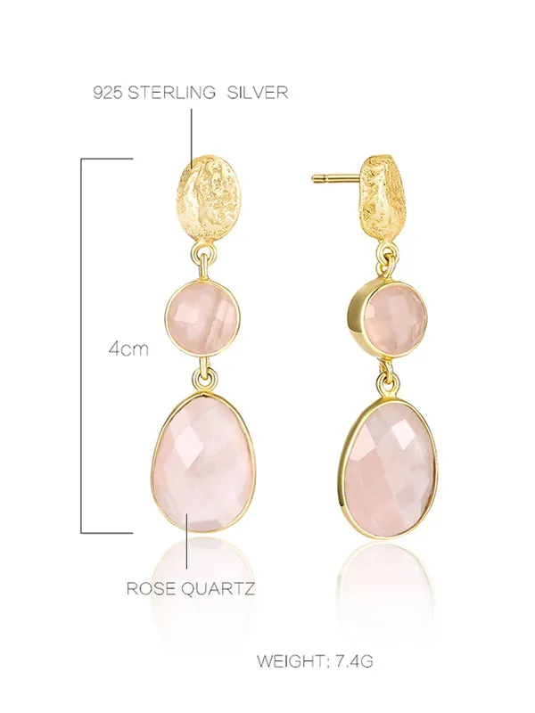 Natural Pink Crystal Drop Pattern Earrings