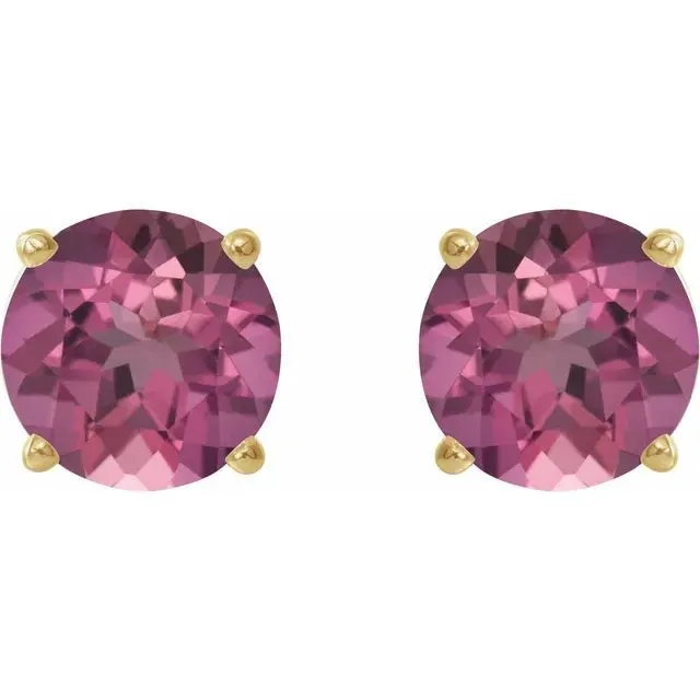 Natural Pink Tourmaline Stud Earrings