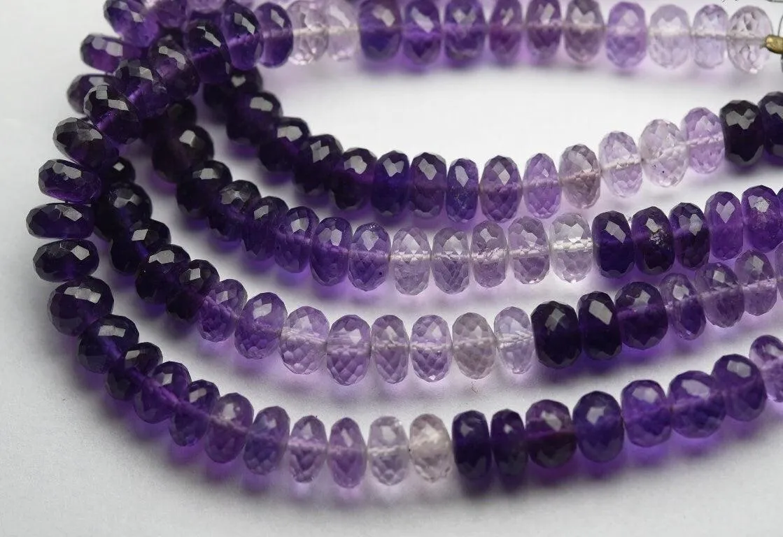 Natural Purple Amethyst Faceted Rondelles . Size-7-8mm half strand