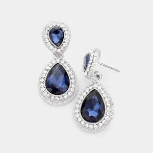 Navy Blue Crystal Teardrop Silver Earrings