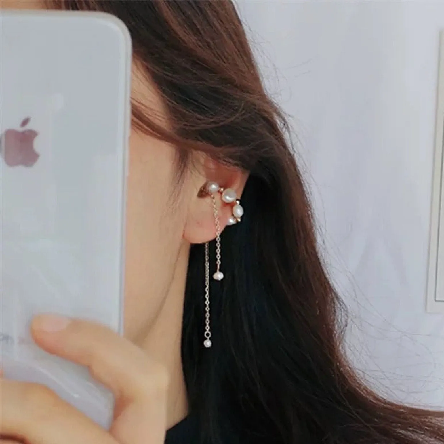 No piercing Pearl Drop Ear Cuff
