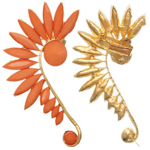 Orange Beaded Faceted Stud Cuff Earring