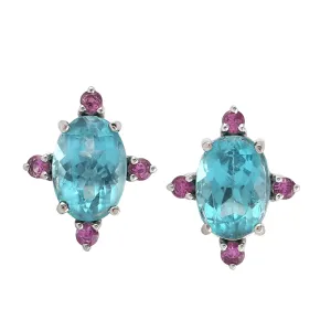 Oval Cut Apatite Prong Pink Sapphire Gemstone Stud Earrings In 18k White Gold
