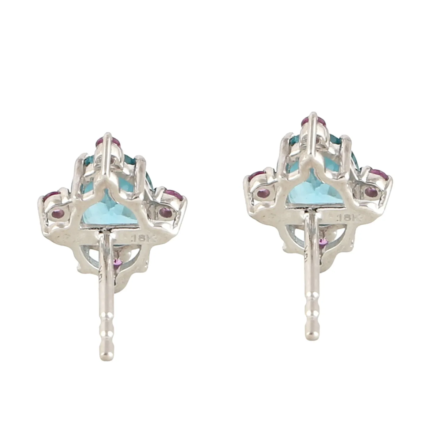 Oval Cut Apatite Prong Pink Sapphire Gemstone Stud Earrings In 18k White Gold
