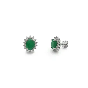 Oval Emerald Diamond Halo Stud Earrings (14K)