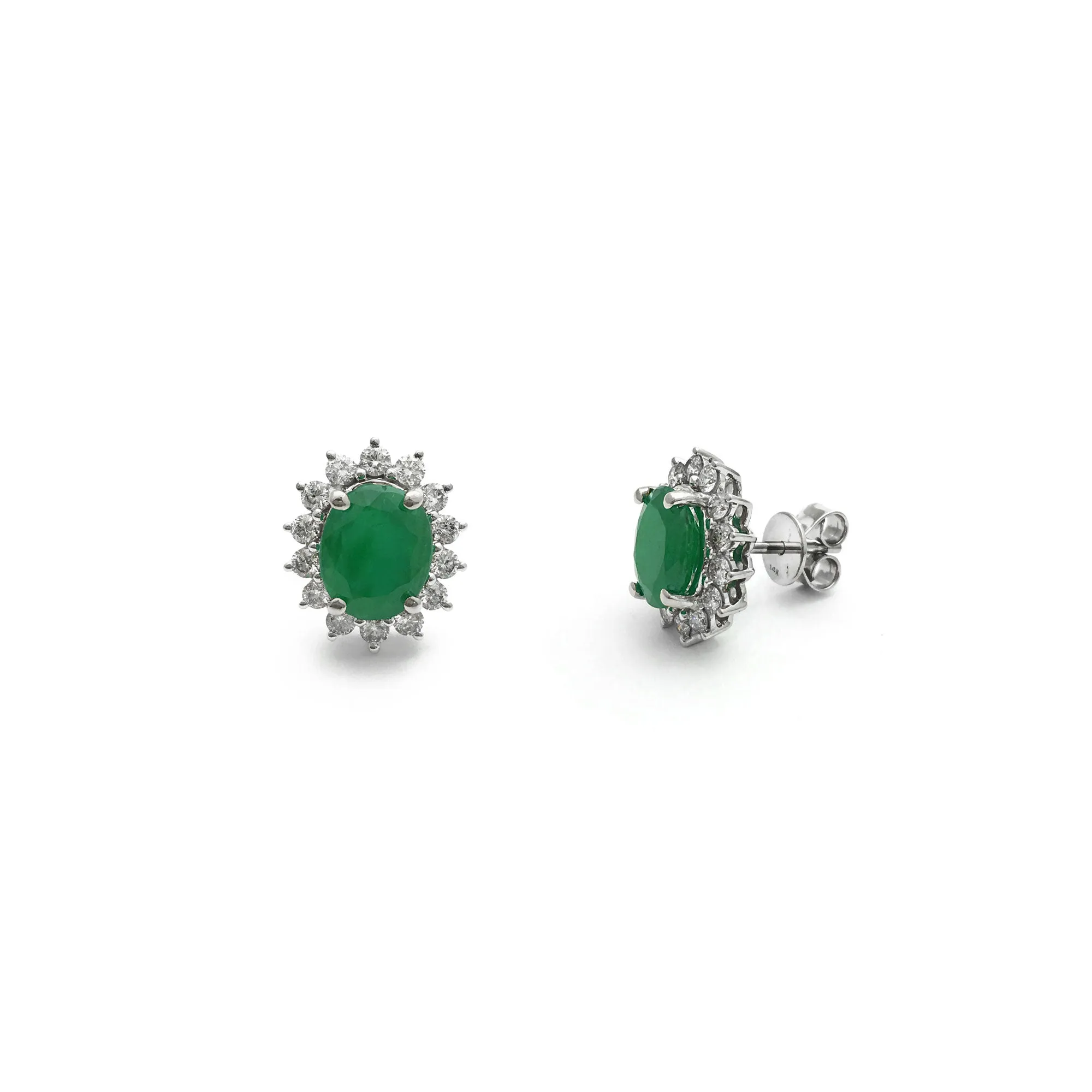 Oval Emerald Diamond Halo Stud Earrings (14K)