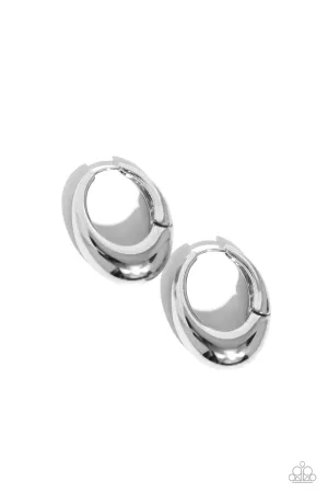 Oval Official - Silver - Thick High Sheen Paparazzi Hinge Hoop Earrings