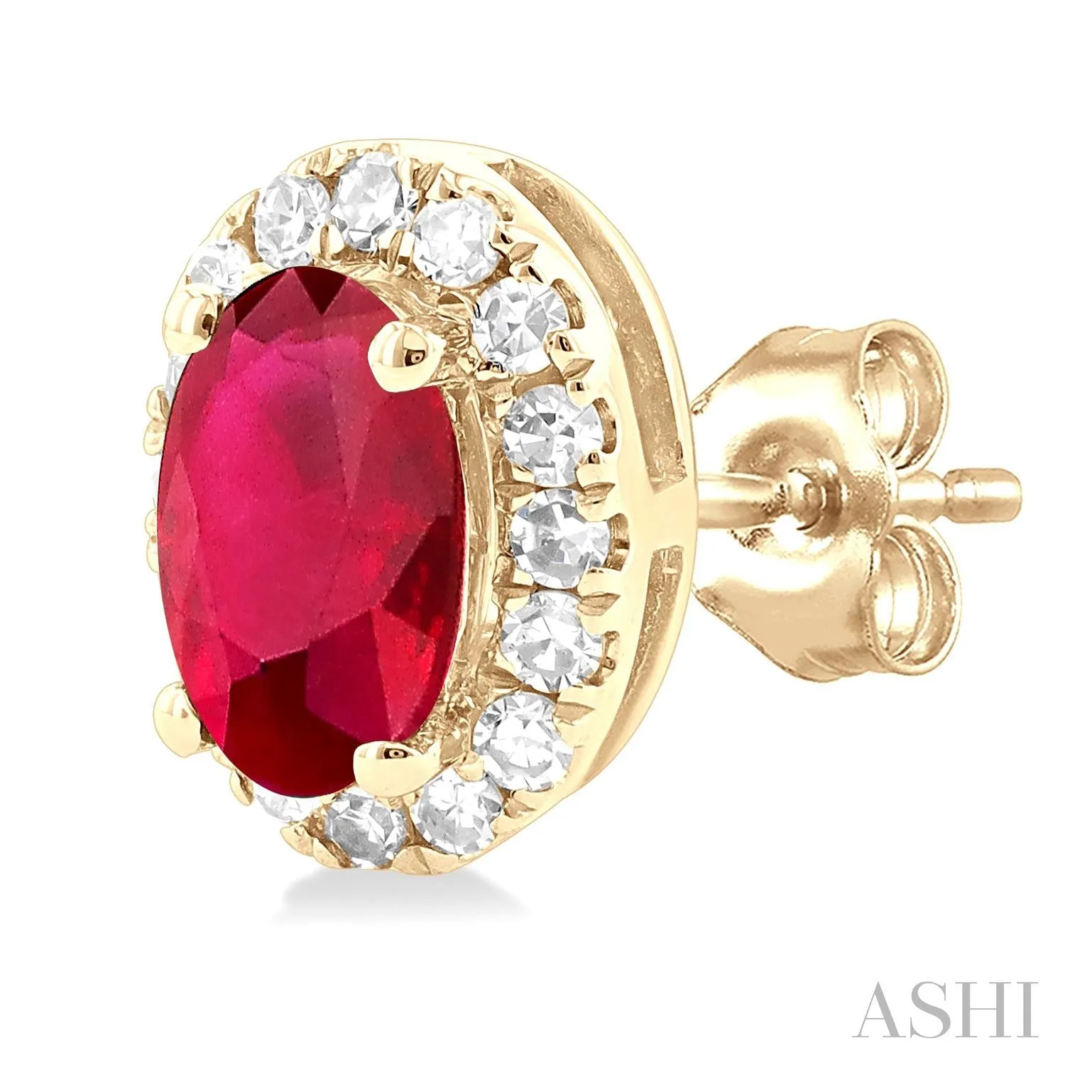oval shape gemstone & halo diamond earrings