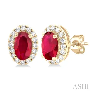 oval shape gemstone & halo diamond earrings