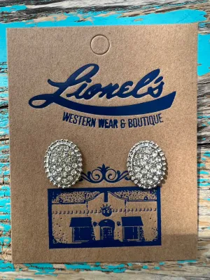 Oval Silver Crystal Cluster Earrings