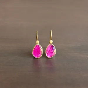 Ovalish Ruby Pebble Drop Earrings