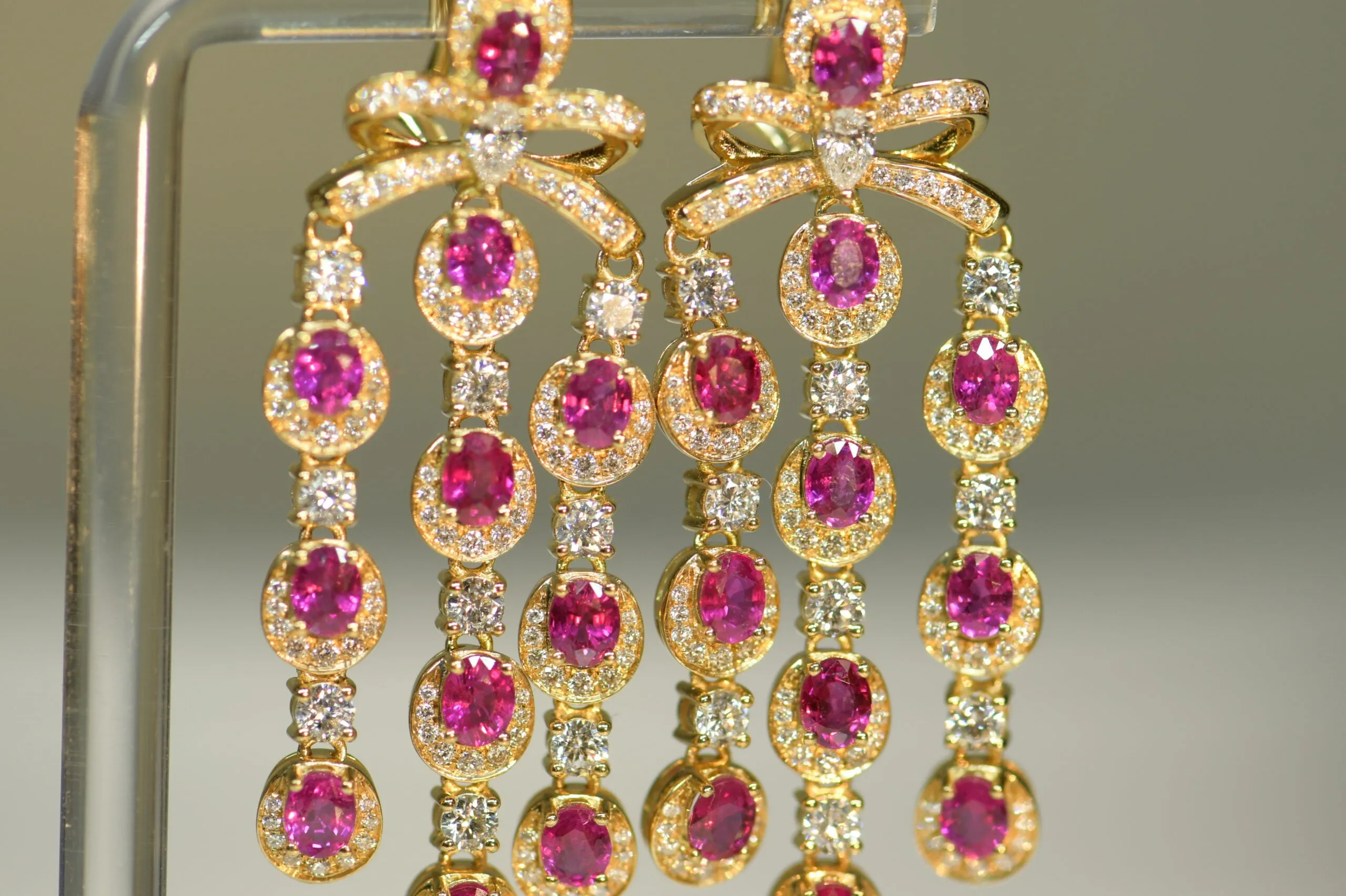 Pair of Ruby and Diamond Gold Drop Earrings