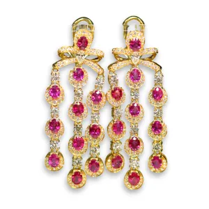 Pair of Ruby and Diamond Gold Drop Earrings