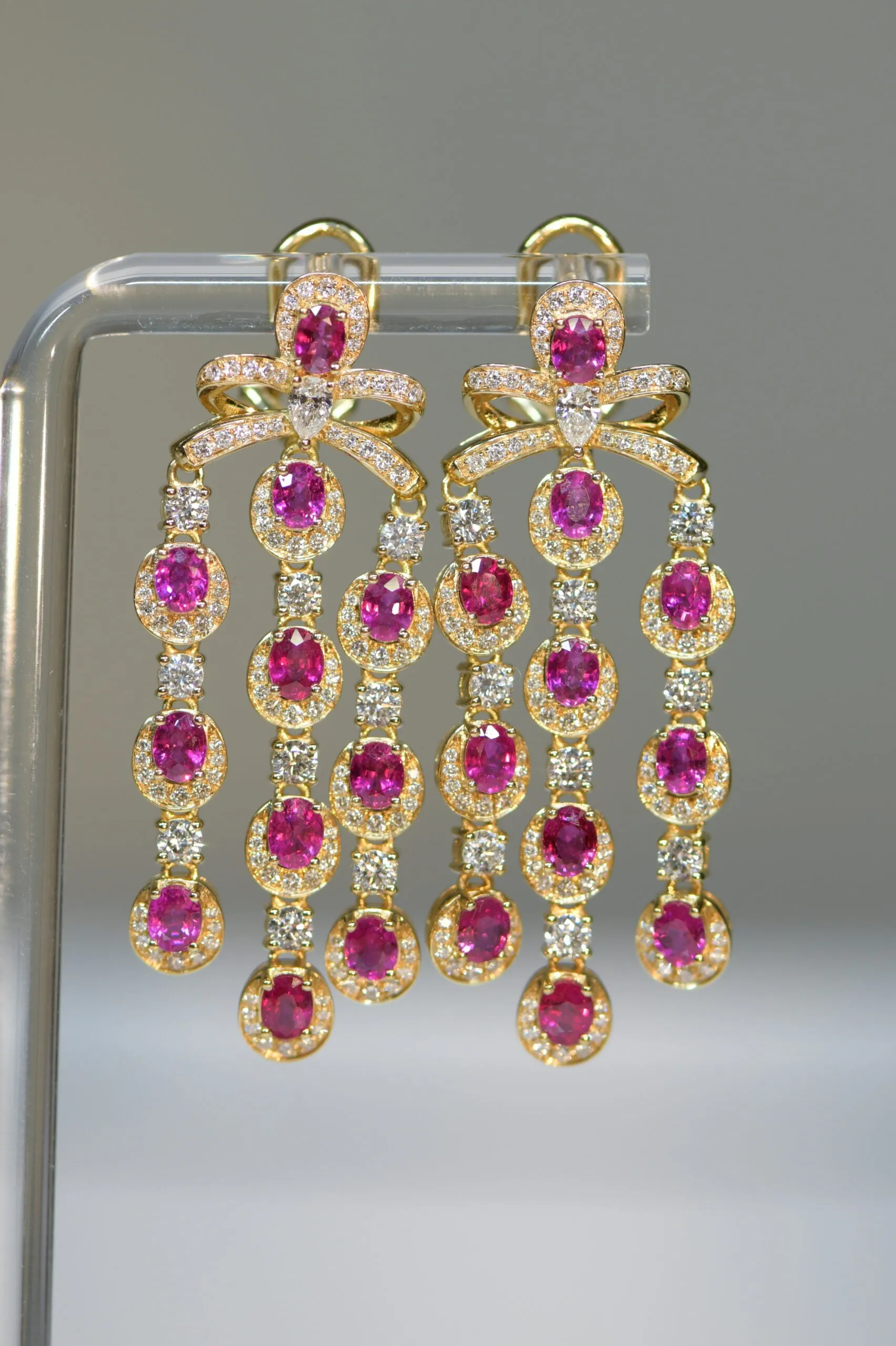 Pair of Ruby and Diamond Gold Drop Earrings