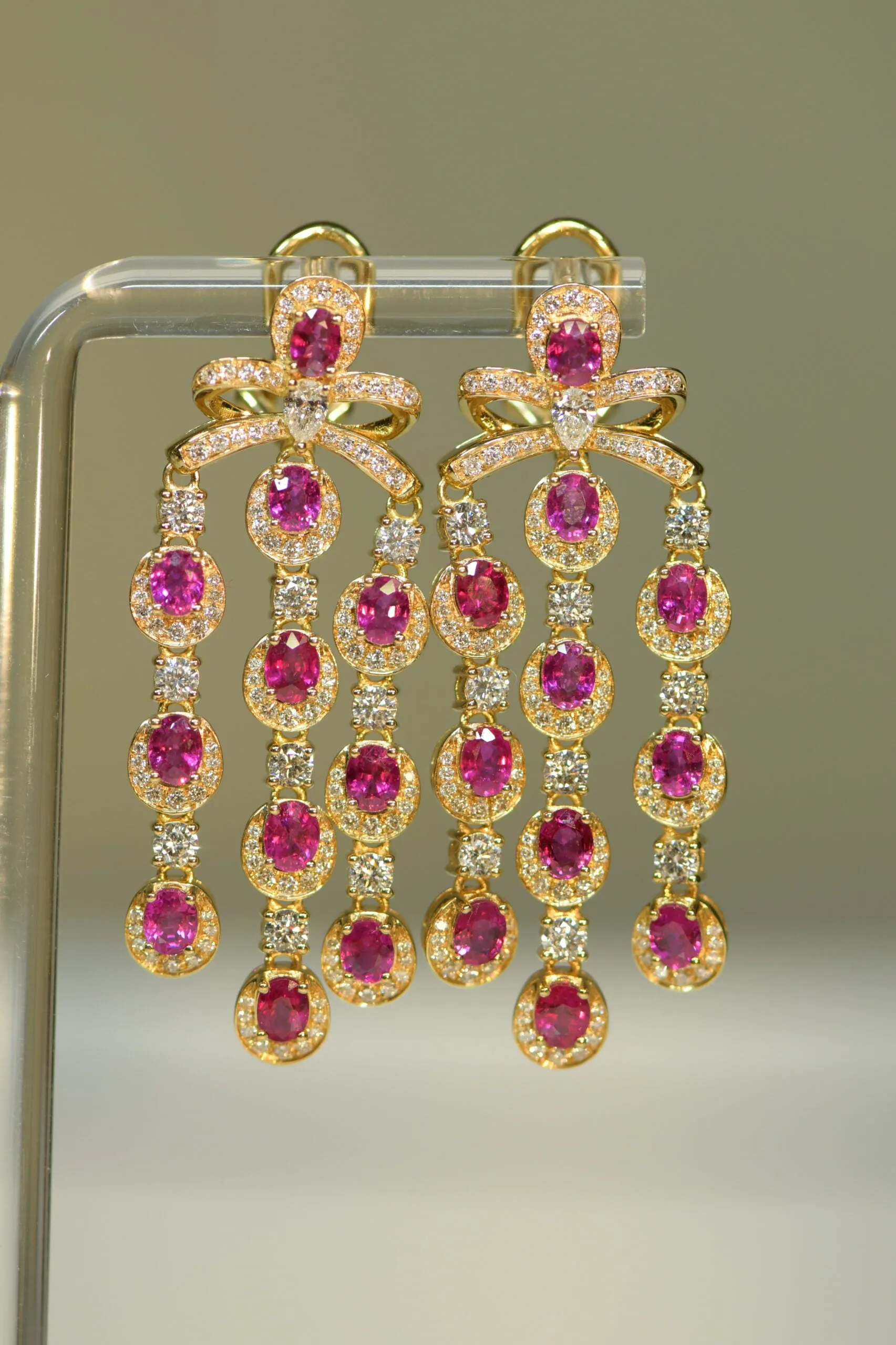 Pair of Ruby and Diamond Gold Drop Earrings