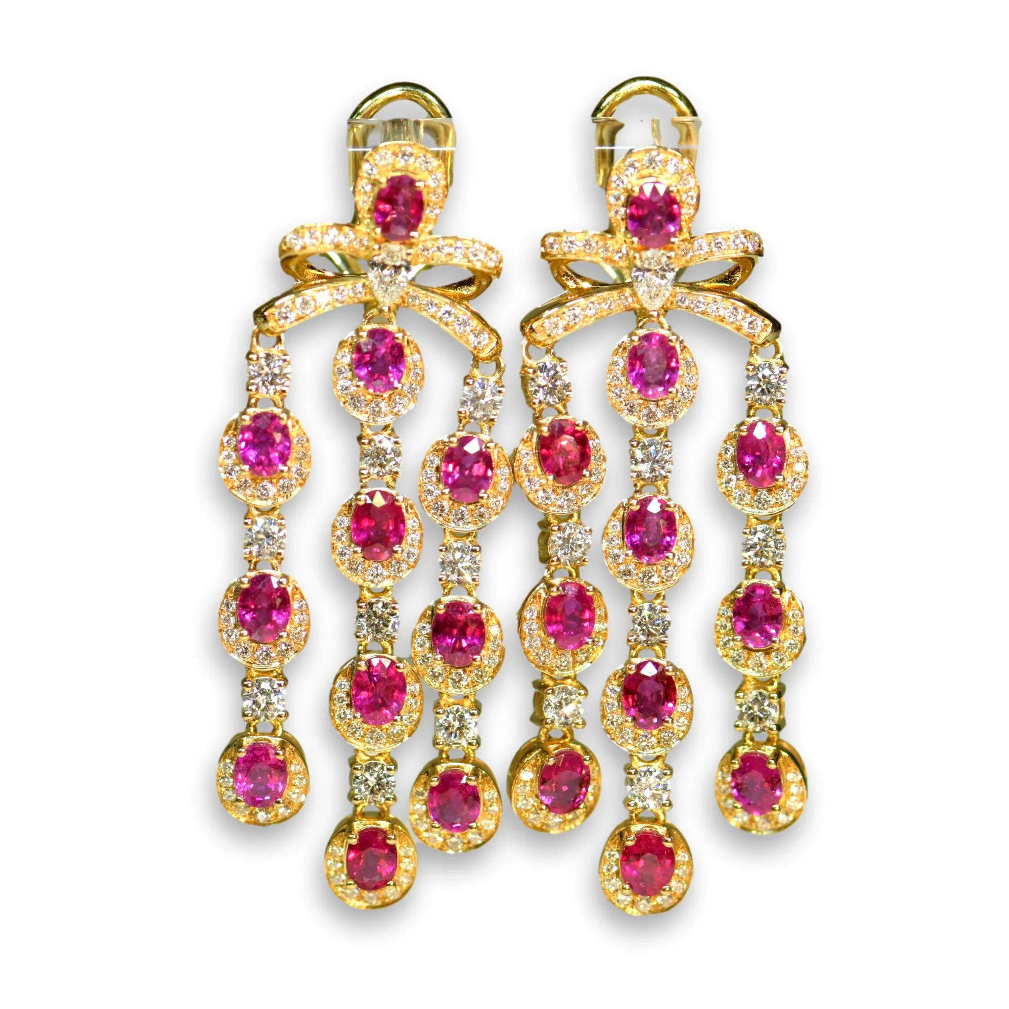Pair of Ruby and Diamond Gold Drop Earrings