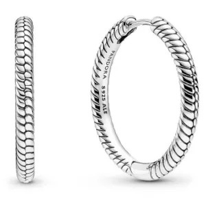 Pandora Snake Chain Pattern Silver Hoop Earrings