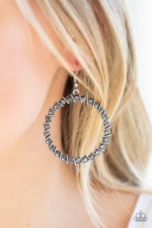 Paparazzi Enlighten Me Silver - Rhinestone Hoop Earrings