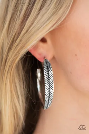 Paparazzi Funky Feathers - Silver Hoop Earrings