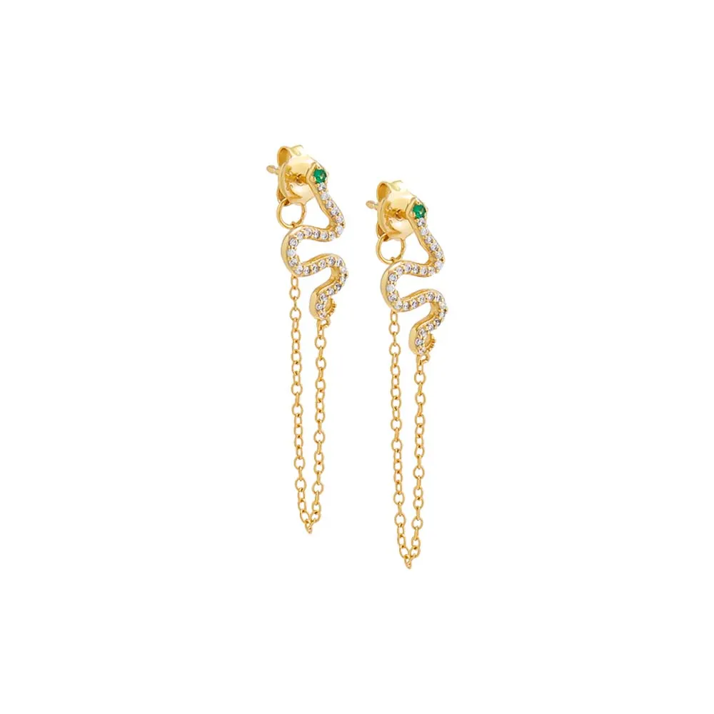 Pavé Snake Front Back Chain Stud Earring
